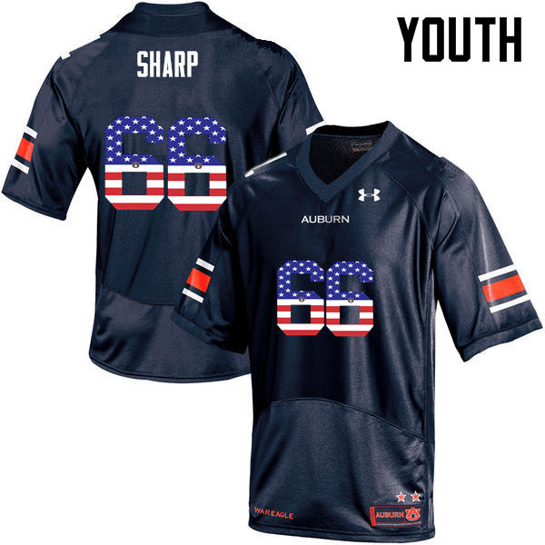 Youth Auburn Tigers #66 Bailey Sharp USA Flag Fashion Navy College Stitched Football Jersey